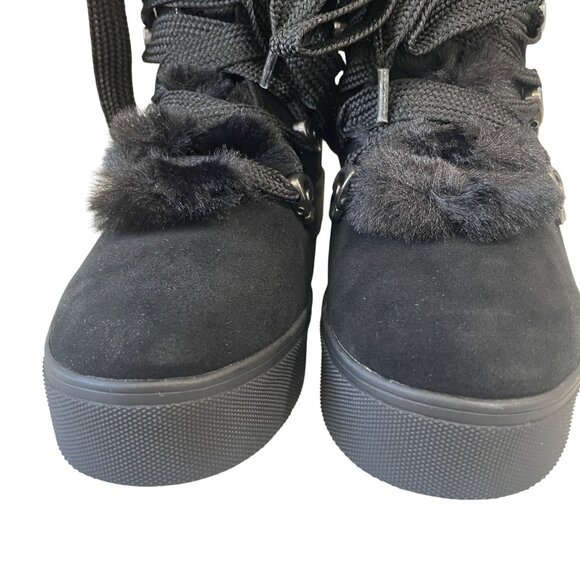JSlides Whitney Black Suede Wedge Sneakers 7.5M New In Box Fur Streetwear Winter - Picture 5 of 8